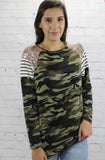 Camouflage and Sequins Long Sleeve Top