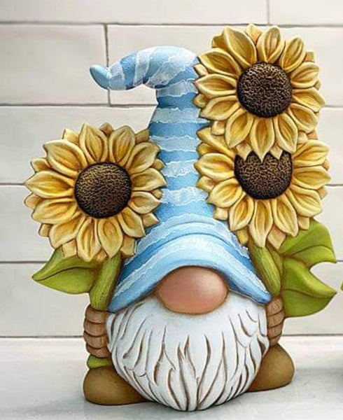 Ceramic Gnome with Sunflowers 1/16/22 DIY workshop
