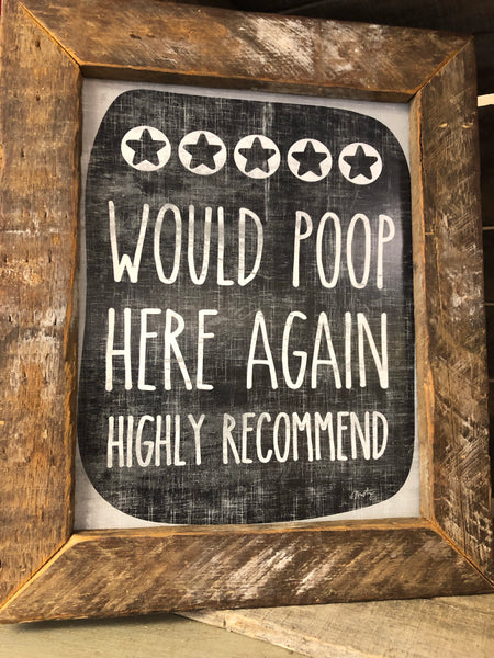 Funny Wall Sign- Would Poop Here Again