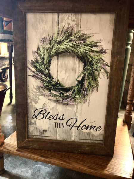 Bless This Home Lavender Wreath wall sign