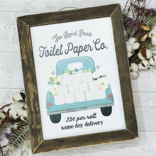 Toilet Paper Truck Lath Framed Wall Sign