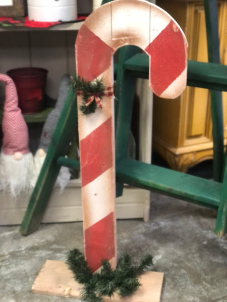 Wooden Candy Cane on Stand